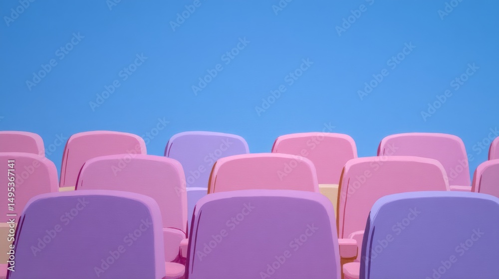 Obraz premium Retrofuturistic classroom design featuring pink and silver tones set amidst a space landscape