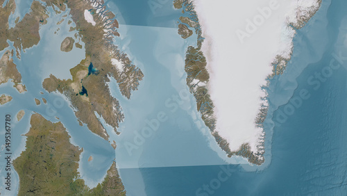 Davis Strait highlighted. Satellite map photo