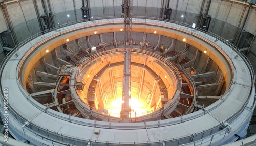 Enigmatic interior view of a fusion reactor experimental facility project