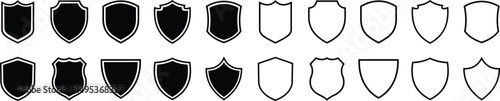 Shield silhouette icon set. Protect shield security icon collection. Shield badge quality symbol isolated on transparent background. Design elements for safety and protection. Vector illustration.