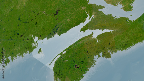 Bay of Fundy highlighted. Satellite map