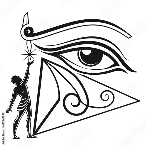 Eye of Horus with Ancient Egyptian Man – Mythological Symbol Vector Illustration