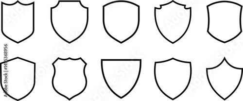 Shield silhouette icon set. Protect shield security icon collection. Shield badge quality symbol isolated on transparent background. Design elements for safety and protection. Vector illustration.