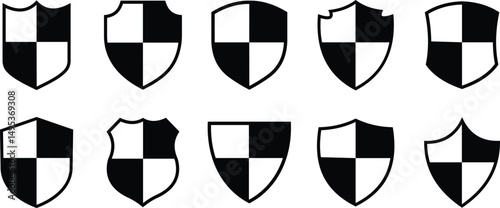 Shield silhouette icon set. Protect shield security icon collection. Shield badge quality symbol isolated on transparent background. Design elements for safety and protection. Vector illustration.
