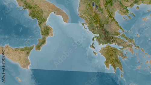 Ionian Sea highlighted. Satellite map