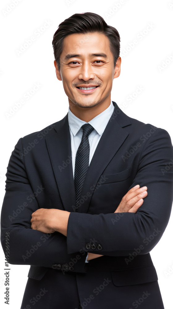 Confidence in Business Attire: A charismatic and confident Asian businessman, impeccably dressed in a tailored suit, exudes professionalism with arms crossed and a warm smile. Confidence in Business Attire: A charismatic and confident Asian businessman, impeccably dressed in a tailored suit, exudes professionalism with arms crossed and a warm smile.