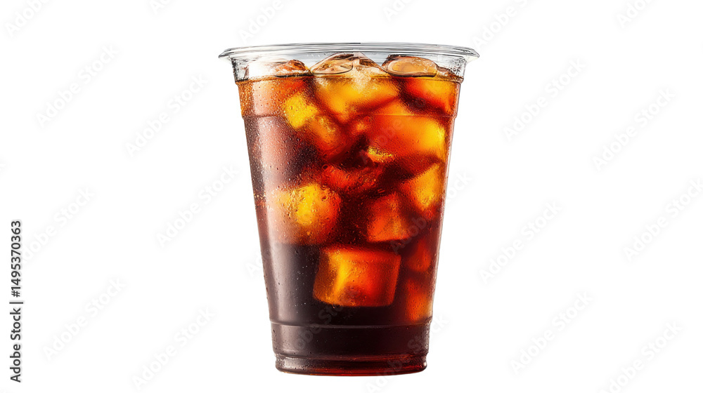 Iced Coffee: a refreshing cold drink in a transparent cup, brimming with ice cubes, a perfect moment of refreshment and taste. Iced Coffee: a refreshing cold drink in a transparent cup, brimming with ice cubes, a perfect moment of refreshment and taste.