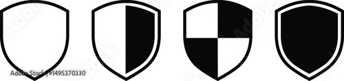 Shield silhouette icon set. Protect shield security icon collection. Shield badge quality symbol isolated on transparent background. Design elements for safety and protection. Vector illustration.