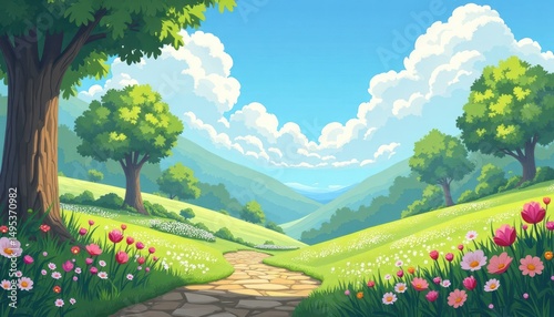 landscape with green grass and blue sky