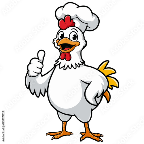 cartoon chicken cooking chef with blank sign