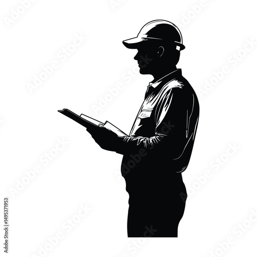Engineer managing and overseeing black silhouette