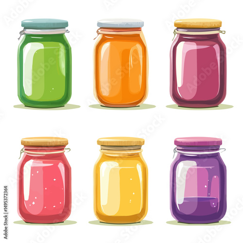 My Simple flat 2D illustration of jelly jars set isolated on a transparent background, vector, flat design, animation design, simple flat 2D icon, clipart