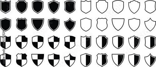 Shield silhouette icon set. Protect shield security icon collection. Shield badge quality symbol isolated on transparent background. Design elements for safety and protection. Vector illustration.