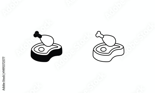 Meat & Poultry icons set Line and Glyph black vector icon stock illustration