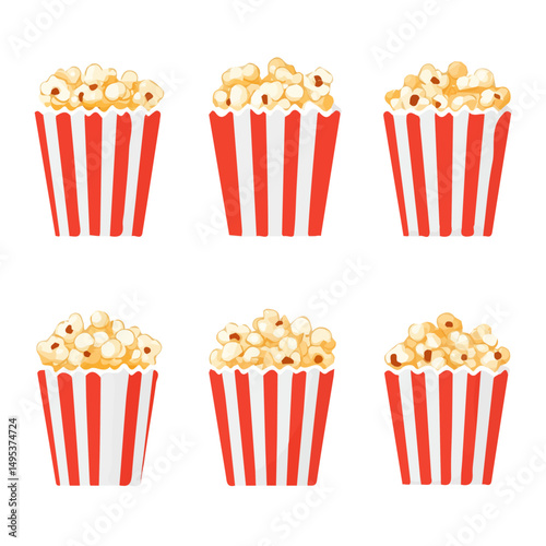My Simple flat 2D icon, popcorn boxes set isolated on a white background, vector, vector, flat design, animation design, simple flat 2D icon, minimalist design, vector design
