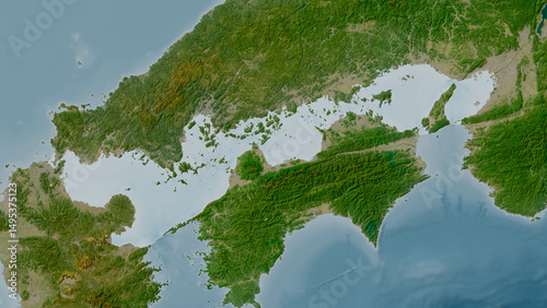 Seto Naikai or Inland Sea highlighted. Satellite map