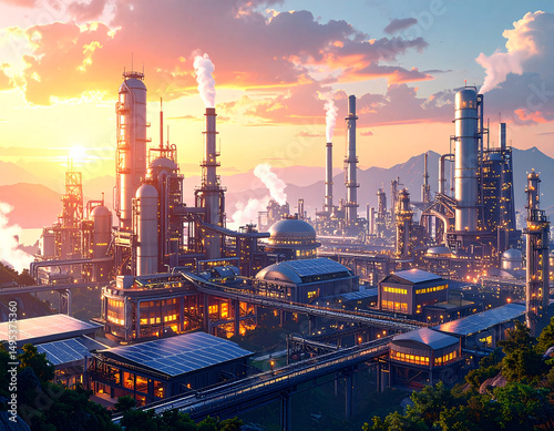 Wallpaper Mural high resolution image of an oil refinery at night. Ultra wide aerial shot of a large industry area Torontodigital.ca