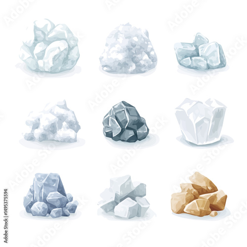 My Simple flat 2D icon, salt crystals set isolated on a white background, vector, vector, flat design, animation design, simple flat 2D icon, minimalist design, vector design, eps