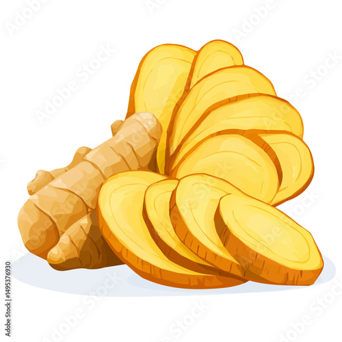 My Simple flat 2D icon, sliced ginger root isolated on a white background, vector, vector, flat design, animation design, simple flat 2D icon, minimalist design, vector design, eps