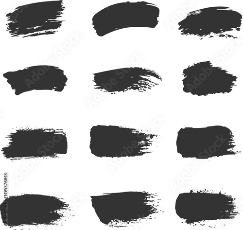 Set silhouettes of brush stroke isolated on transparent background. Vector illustration