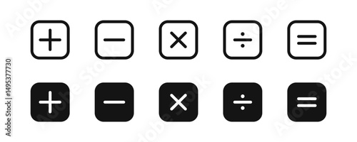 Plus and minus symbol icon. Calculator icon symbol. Math icon design. Plus, minus, multiply, equal, and divide signs.