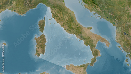 Tyrrhenian Sea highlighted. Satellite map