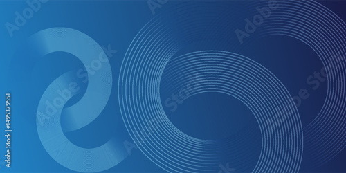 Abstract blue geometric lines glowing on dark blue background. Modern shiny blue circle lines pattern. Futuristic technology concept. Suitable for cover, poster, banner. vector illustration