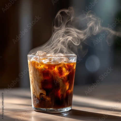 Perfectly chilled espresso-based iced coffee with steam trails