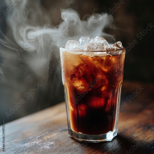 Perfectly chilled espresso-based iced coffee with steam trails