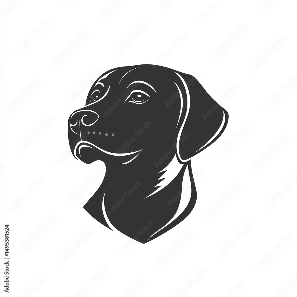 Fototapeta premium Black Labrador head profile, white background, pet portrait, logo design