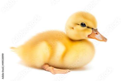 Cute yellow duckling, full body, isolated on white background, HD clarity.