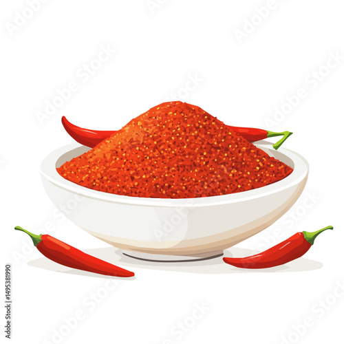 My very Simple flat 2D icon, chili powder in bowl and chili isolated on a white background, vector, flat design, animation design, simple flat 2D icon, minimalist design, vector design, eps format