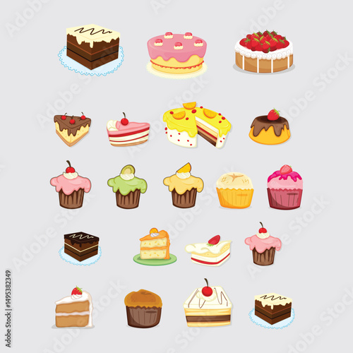 Collection of Desserts Including Ice Cream, Cakes, and Puddings