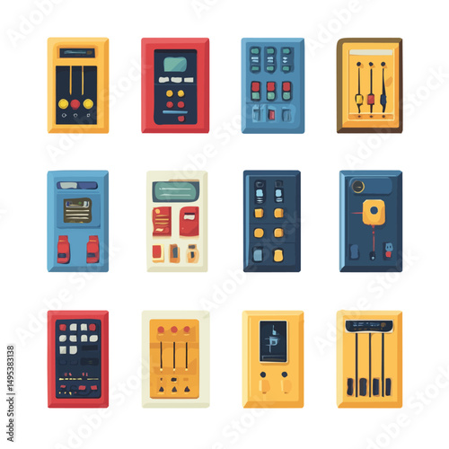 My very Simple flat 2D icon, distribution boards group isolated on a white background, vector, flat design, animation design, simple flat 2D icon, minimalist design, vector design, eps format
