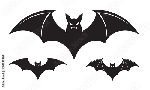 Abstract Black Bat Icon with Curved Wings