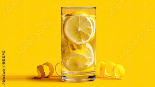 Transparent lemonade glass with floating lemon zest