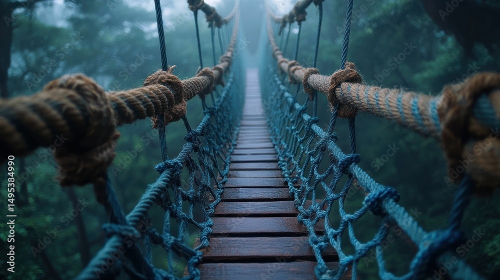 Obraz premium Misty jungle rope bridge