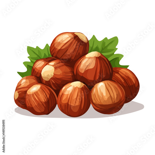 My very Simple flat 2D icon, hazelnuts bunch isolated on a white background, vector, flat design, animation design, simple flat 2D icon, minimalist design, vector design, eps format