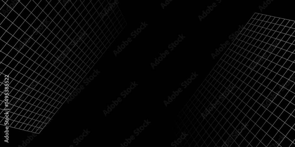 Fototapeta premium 3D brutalism retro futurism grid tunnel empty frame, black and white vector illustration background concept