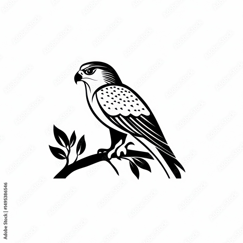 Obraz premium Peregrine Falcon perched on branch, nature background, wildlife illustration
