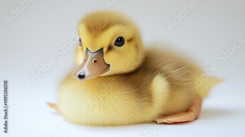 Cute yellow duckling, full body shot, white backdrop, high resolution, sharp focus.
