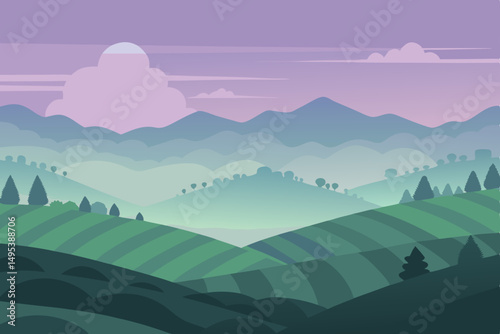 fog rolling over a quiet tea plantation at dawn  .svg