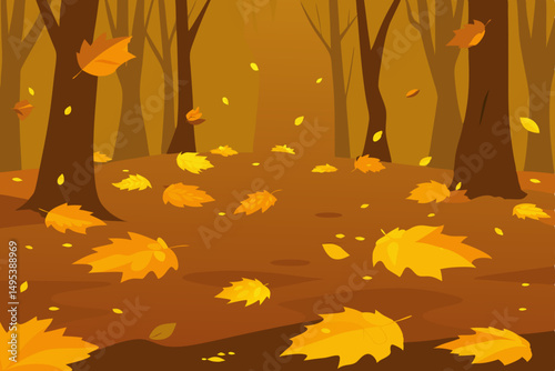 forest floor covered in fallen golden leaves  .svg