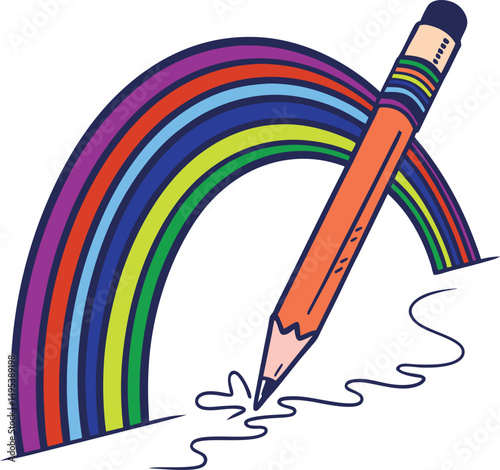 Colorful pencil drawing rainbow vector for kids creativity and education illustrations

