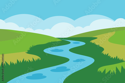 gentle creek weaving through a meadow in early spr.svg
