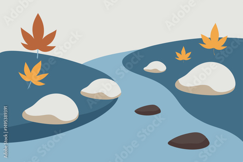 gentle creek with smooth stones and fallen leaves .svg