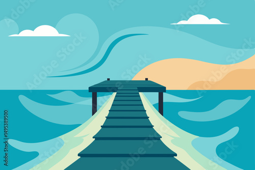 gentle surf rolling under a wooden pier  .svg