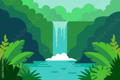 gentle waterfall hidden within a lush jungle glade 