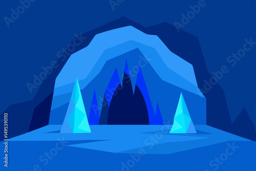 ice cave with blue tinted walls glowing softly 