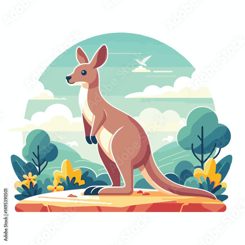 australia, kangaroo, animal, australian, wildlife, mammal, nature, marsupial, cute, wild, pouch, baby, brown, joey, illustration, aussie, fauna, wallaby, vector, wilderness, outback, native, isolated,